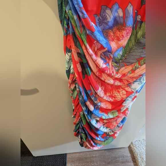 NWOT Red Floral Mesh, Fully Ruched Maxi Dress 3X - Picture 8 of 9